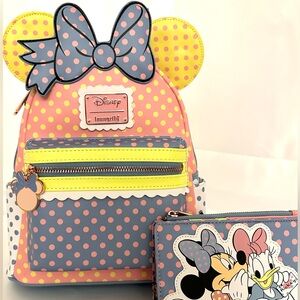Loungefly Mini Backpack & Wallet - Disney Minnie Mouse Pastel Polka Dots